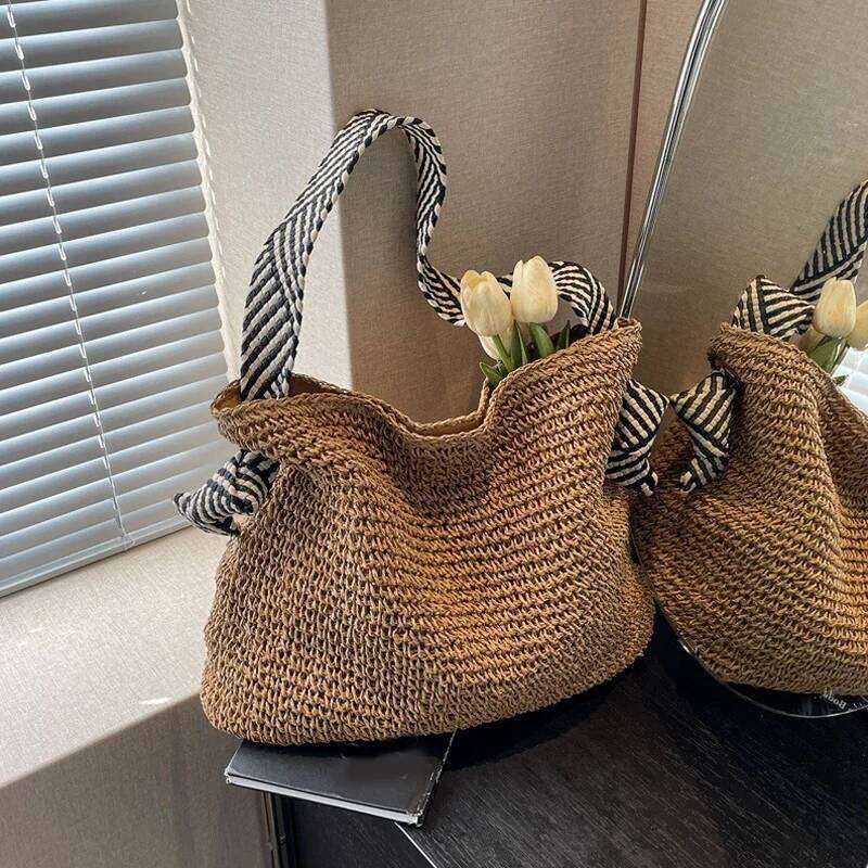Casual Summer Beach Fashion Straw Women Shoulder Bags Paper Woven Female Handbags Large Capacity Tote Purses Y260204