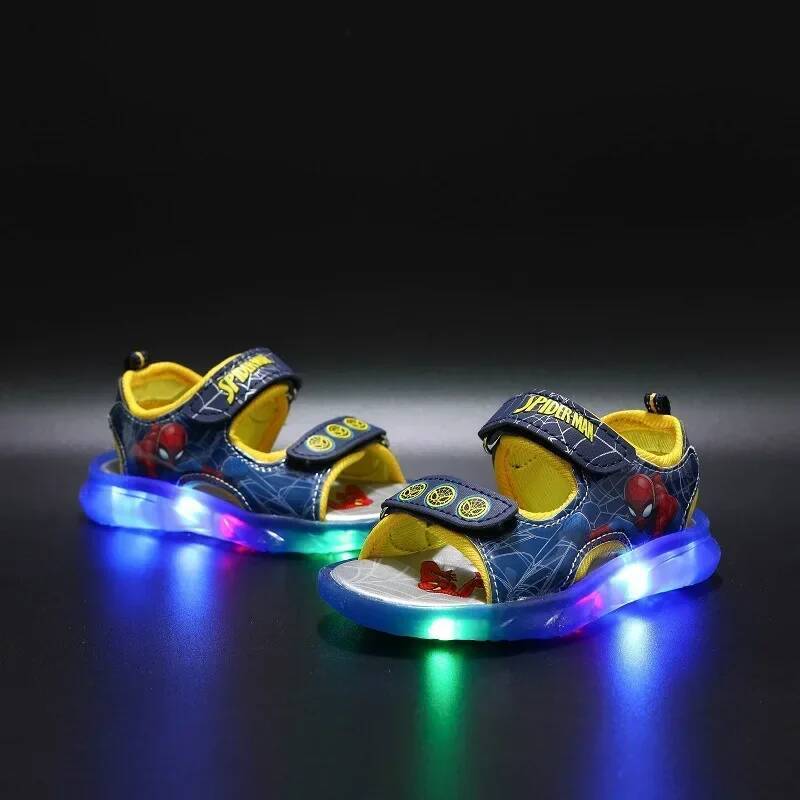 Disney Marvel Boys Girls Spider-Man Princess Led Light Up Luminous Sports Sandals Summer Kids Sandals Non-Slip Toddler Shoes
