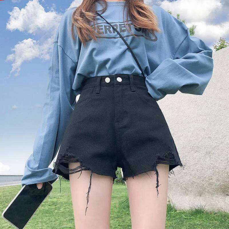 Punk Womens Denim Shorts Cargo Black Biker Short Pants For Women To Wear With Waist Pocket Outdoor Offer High Quality Hot Jeans XJ260206