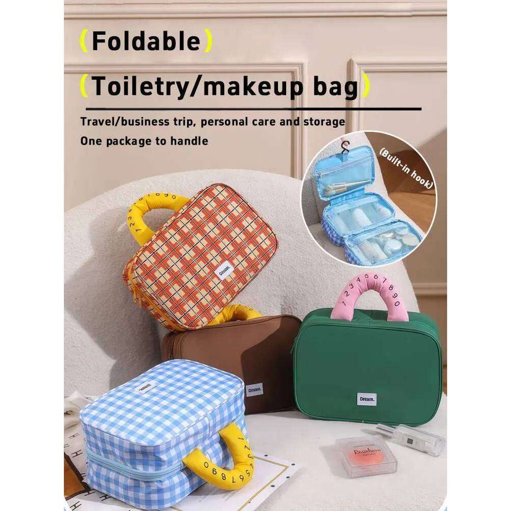 1PC Autumn and Winter travel grid storage high appearance level outdoor makeup bag large capacity portable cosmetics Y260206