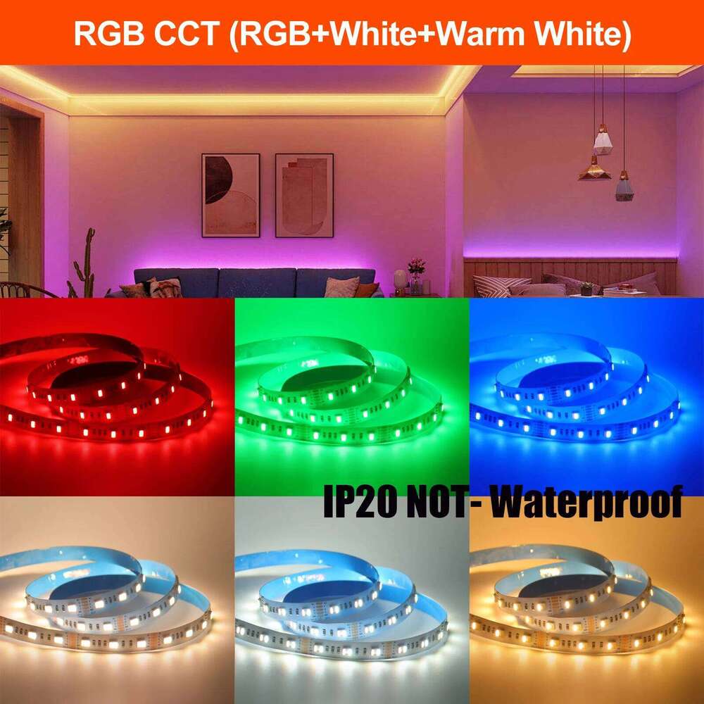 12V 24V Flexible RGB CCT LED Strip Light SMD 5050 5-in-1 Chip 60/96 LEDs/M Rope Tape For Living Room Bedroom Home Decor Z260206