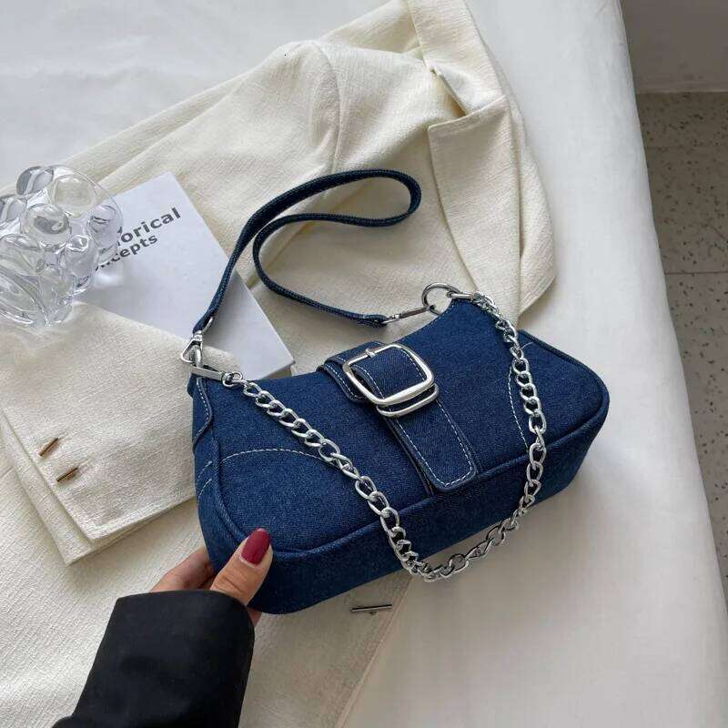 Denim Shoulder Chain Jeans Bags Fashion Trend Ladies Messenger Bag HighQuality Underarm Purse Handbag Retro Women's Handbags Y260205