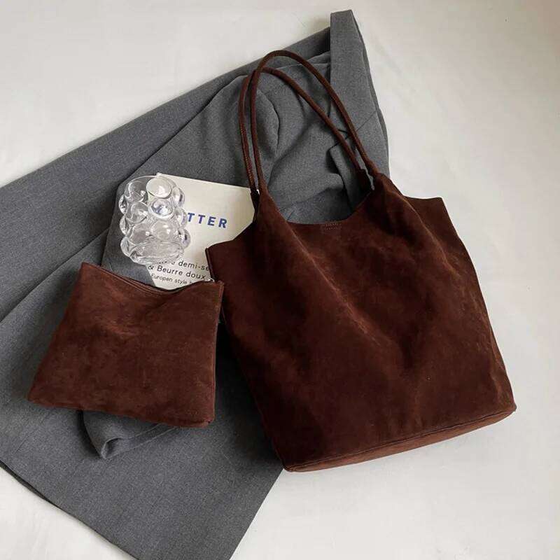 Retro Women's Suede Shoulder Bag New Solid Colors High Capacity Casual Tote Zippered Versatile Sewing Thread for Crafting Z260207 - view 6
