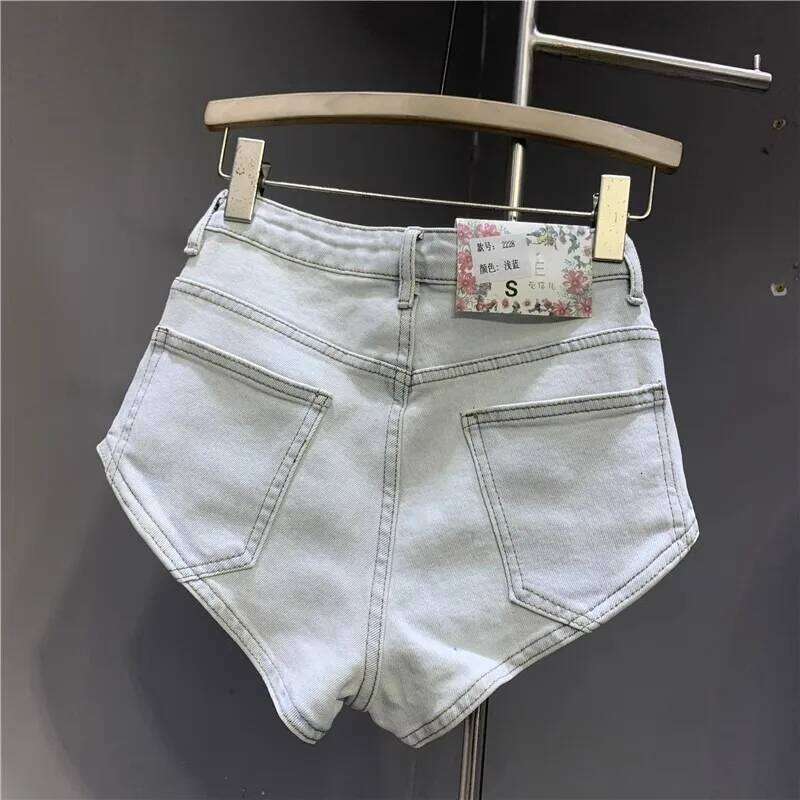 New Korean Women's Jeans Stretch Slim Cotton Denim Shorts A-line Hot Pants Women Clothing Sky Blue XJ260206