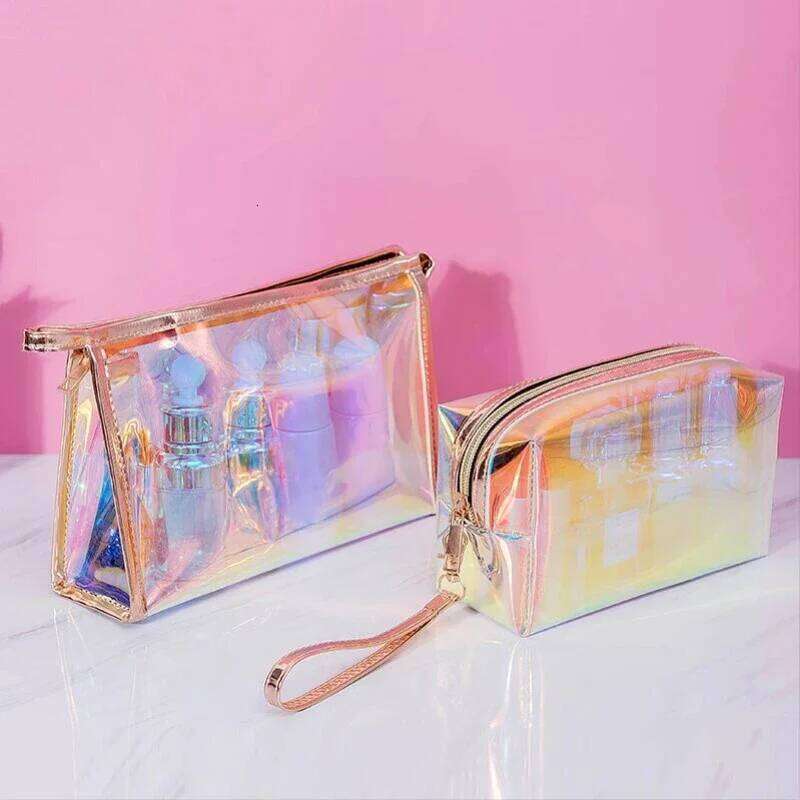 Makeup Transparent Pretty Fashion Laser Travel Cosmetic Bag Toiletry Brush Bags Organizer Necessary Case Wash Make Up Box Y260206