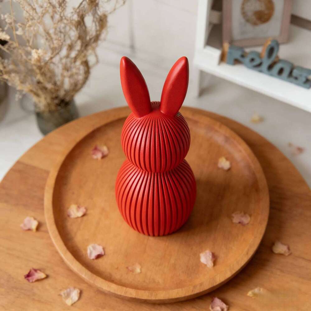 3D Printed Easter Bunny Striped Figurine | Festive Home Decor S260204