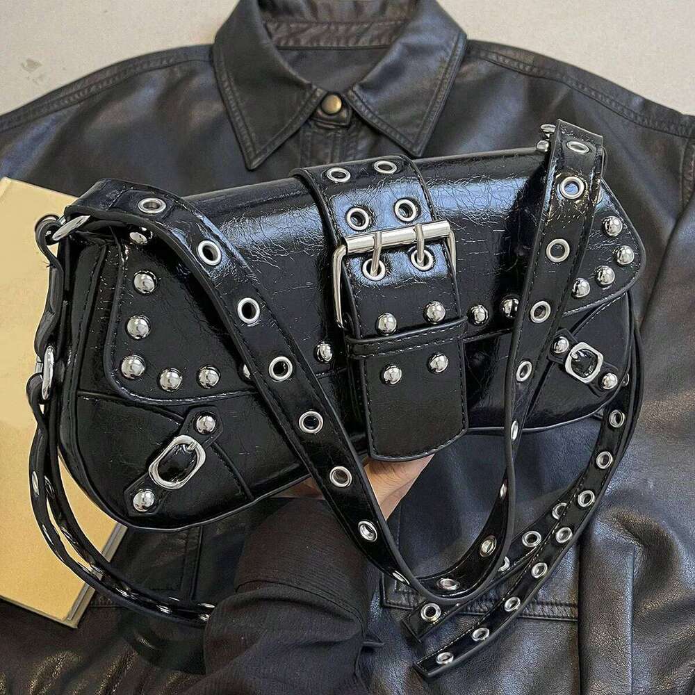 Trendy Punk Steampunk Gothic Style Y2K Fashion Novelty Rivet Decoration Underarm Bag, Simple Shoulder Bag Y260205