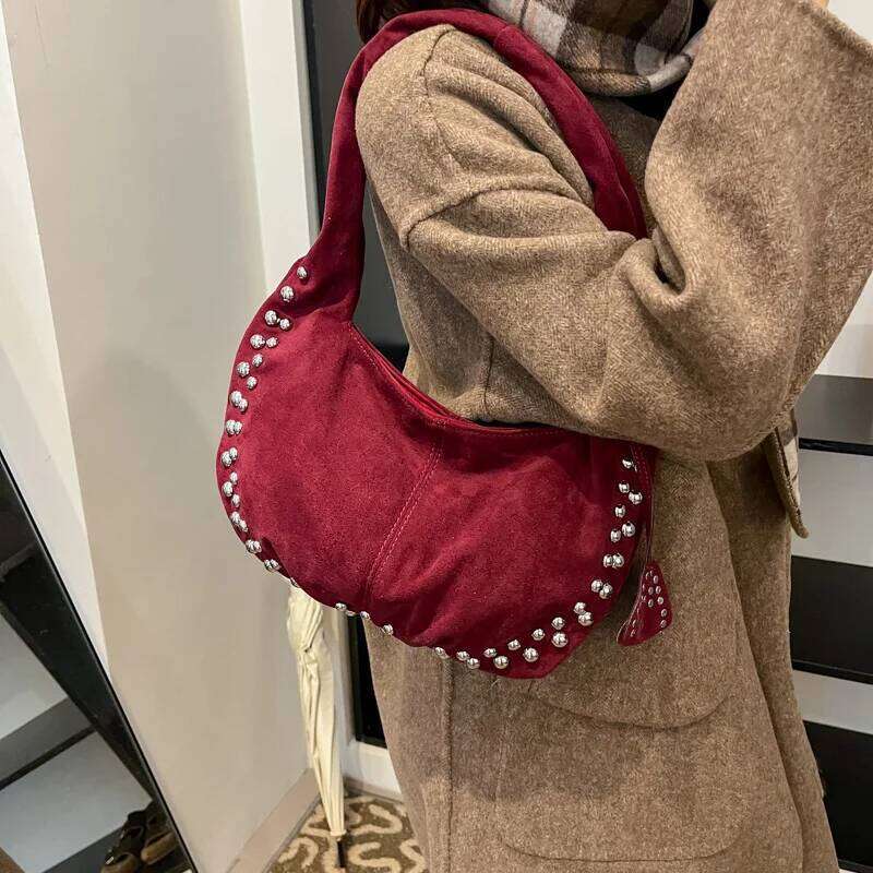 Fashion Designer Women Luxury Handbag Punk Rivet Style Armpit Pocket Retro Shoulder Bag for Girls New Bolso Lujo Y260205