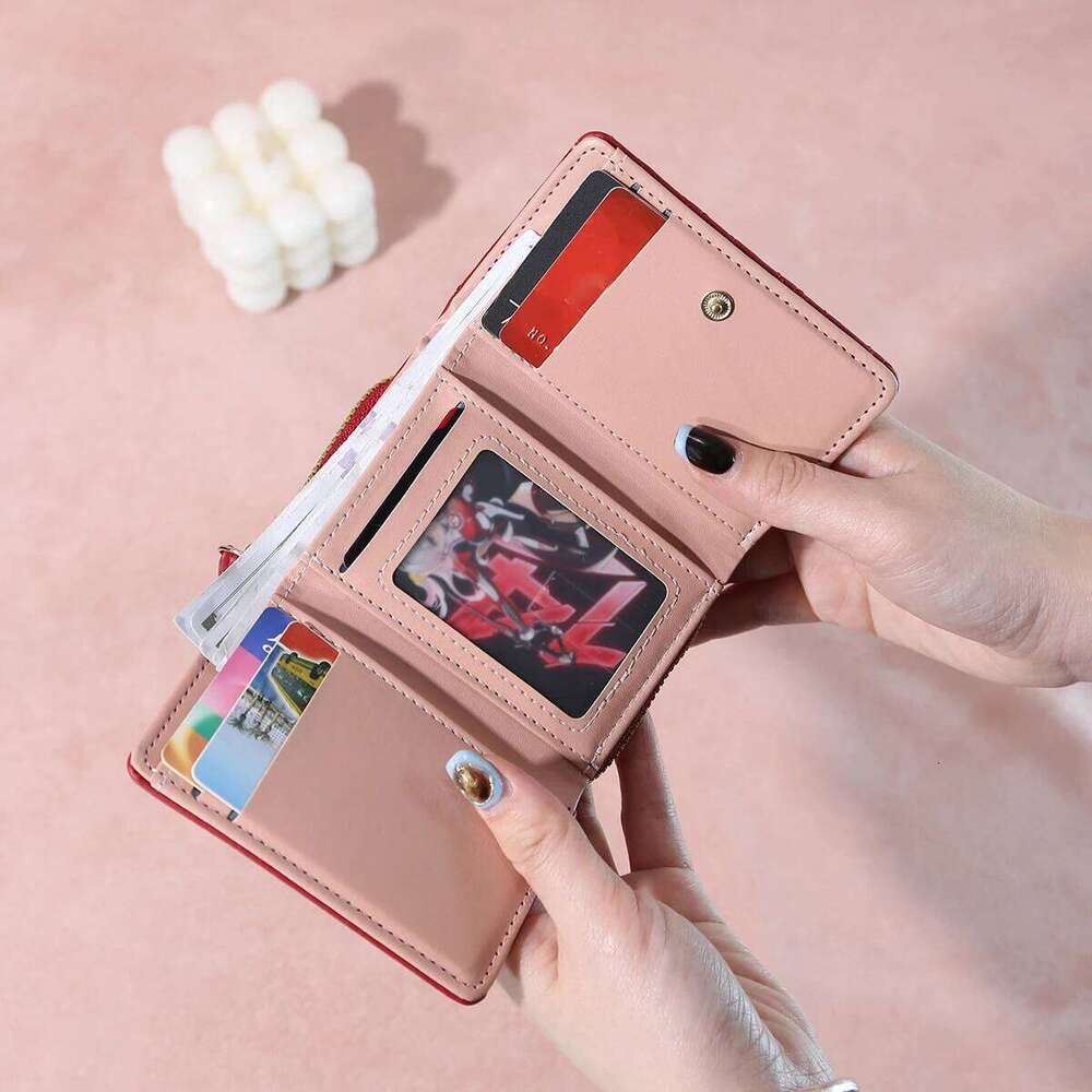 Women's Short Embroidered Love ZeroWallet Zipper Buckle Large Capacity CardBag Versatile Fashion Simple Y260206