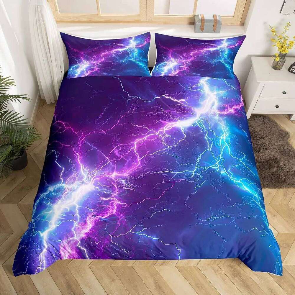Purple Lightning Duvet Cover Queen Thunder Print Bedding Sets 3 PCS For Kids Teen Adults Violet Room Decor Soft Comforter Covers XJ260206