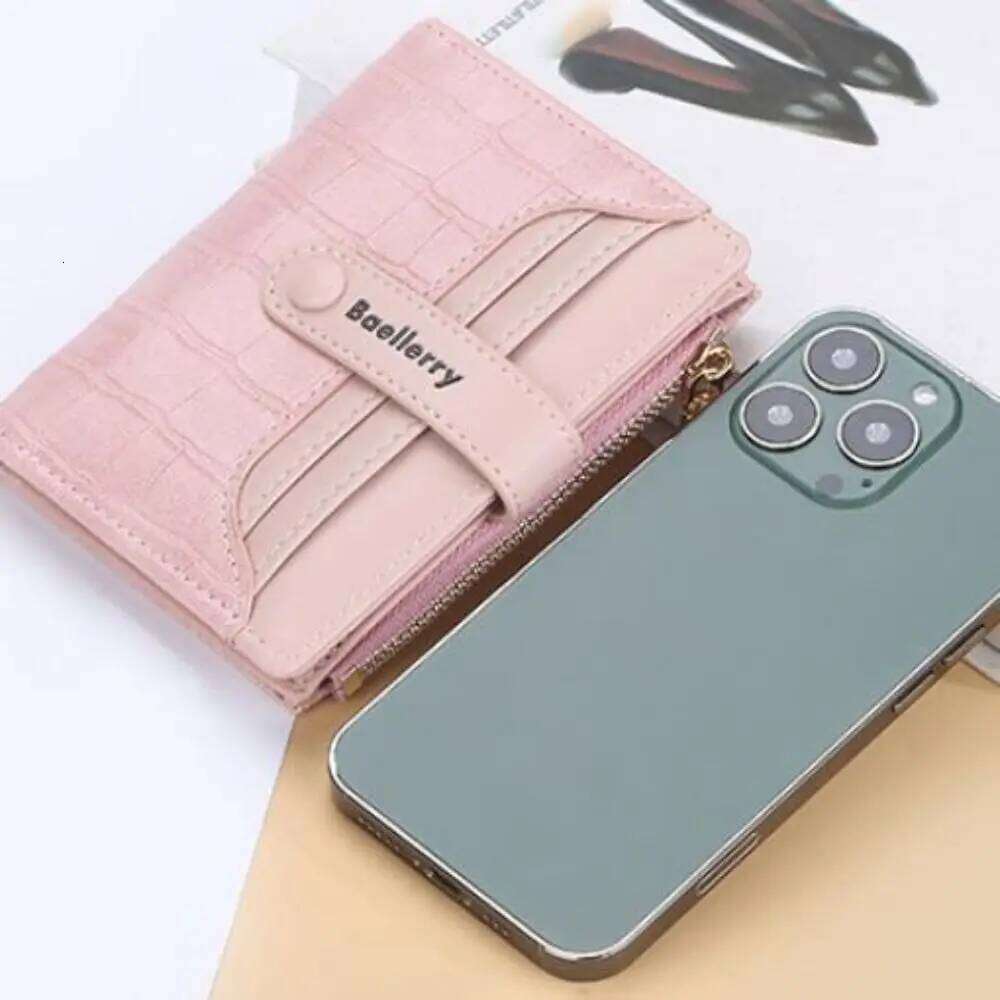 New PU Leather Short Wallet Zipper Button Coin Purses Solid Color Stone Grain Card Holders Women Y260206