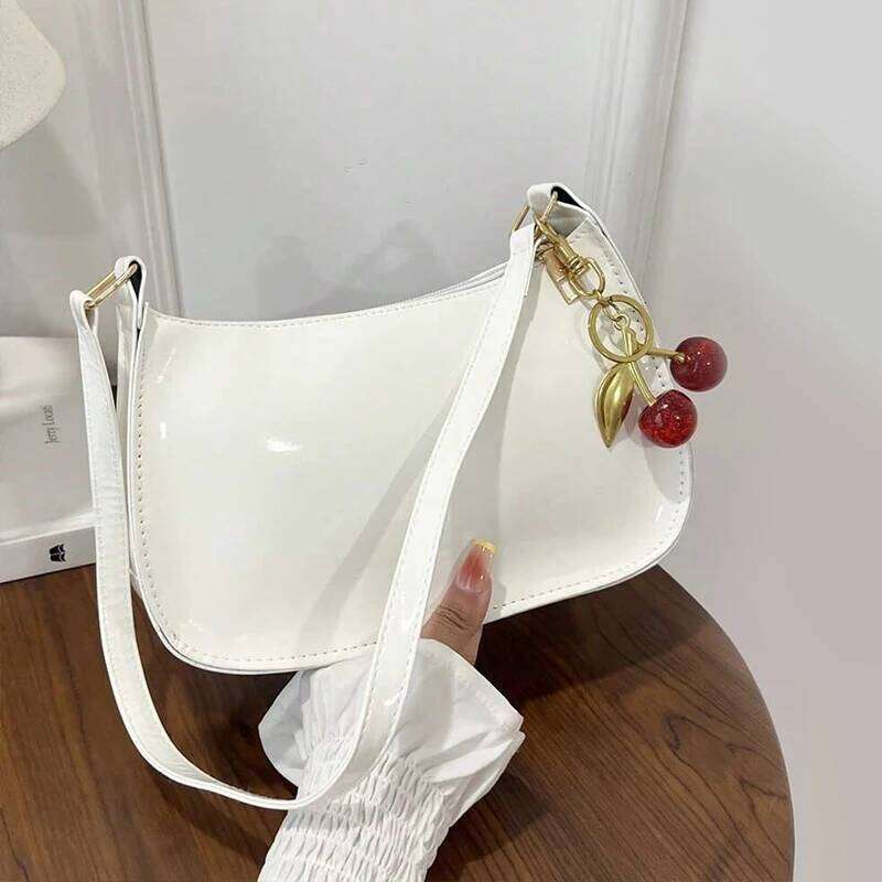 Women's PU Leather Handbag Versatile Fashion Solid Color Cherry Pendant Shoulder Casual Commuting Girl Underarm Bag Z260207 - view 6