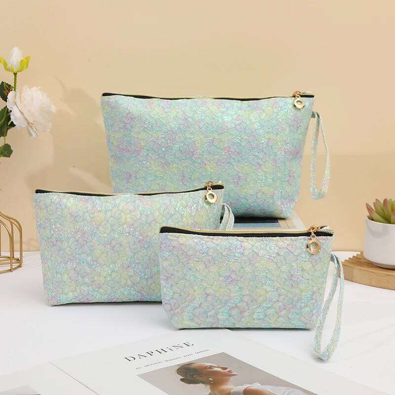 Large Capacity Zipper Lace PU Women's Makeup Fashion Portable Sequin Travel Waterproof Toiletries Storage Bag Y260206