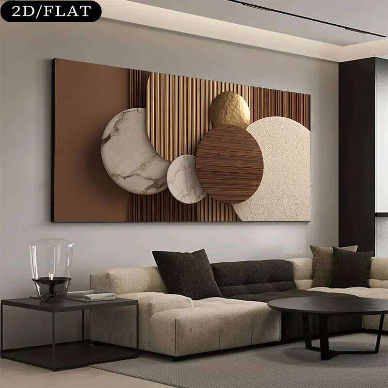 2D Flat Modern Abstract Frameless Canvas Wall Art - Neutral Large Rectangular Panel Suitable for Living Room, Office Decor 26Y0207