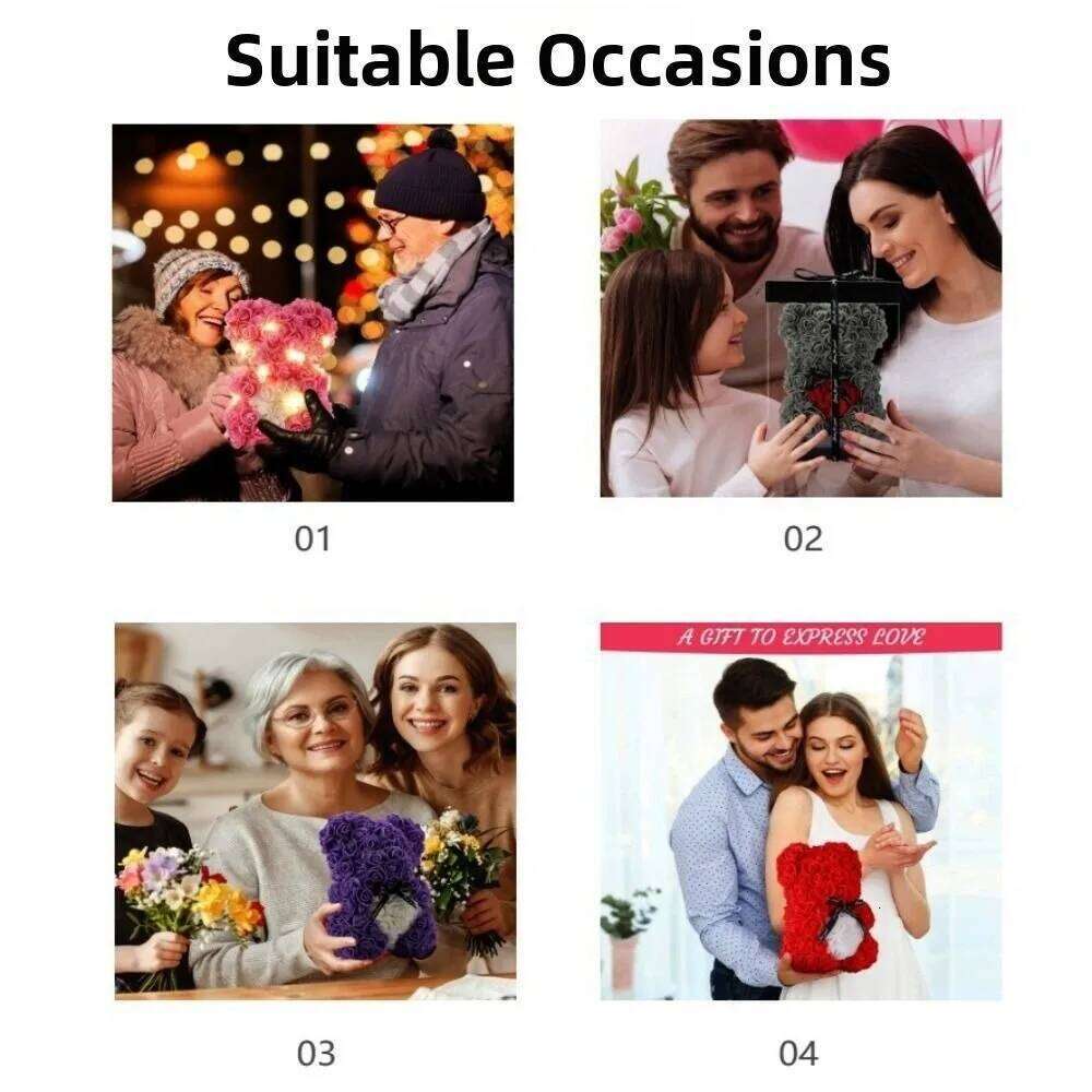 28cm Artificial Teddy Rose Multicolors with LED Strip Flower Romantic Valentines Day Gift Girlfriend Women Anniversary Bear S260204