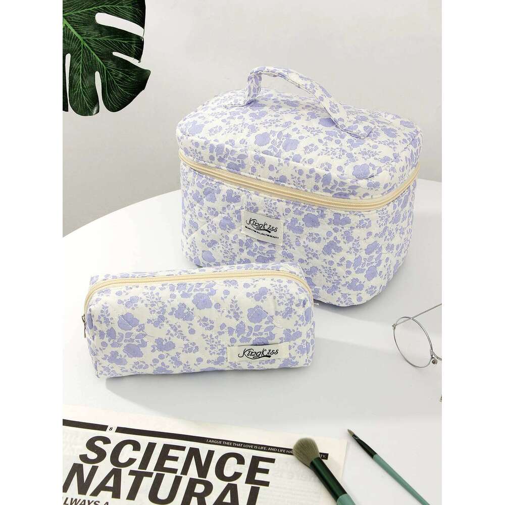 1pc/set Foundation Orchid Quilted Large Capacity Travel Storage Makeup Bag, Portable Toiletry Bag Set Y260206