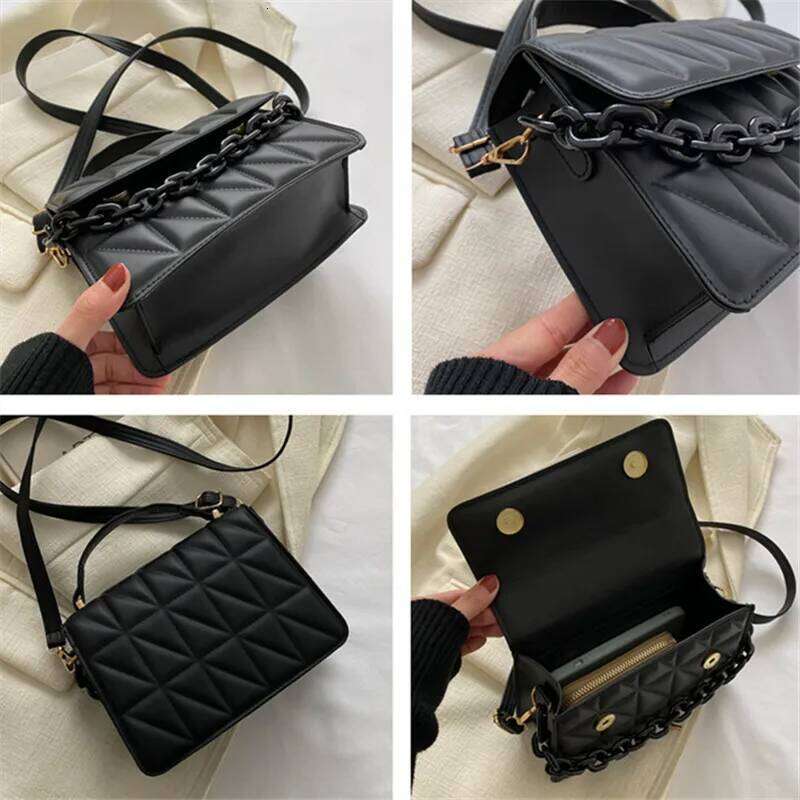 Chic Black Quilted Mini Square Retro Diamond Stitch Design with Chain Accent, Top Handle & Crossbody Bag for Modern Everyday Y260205