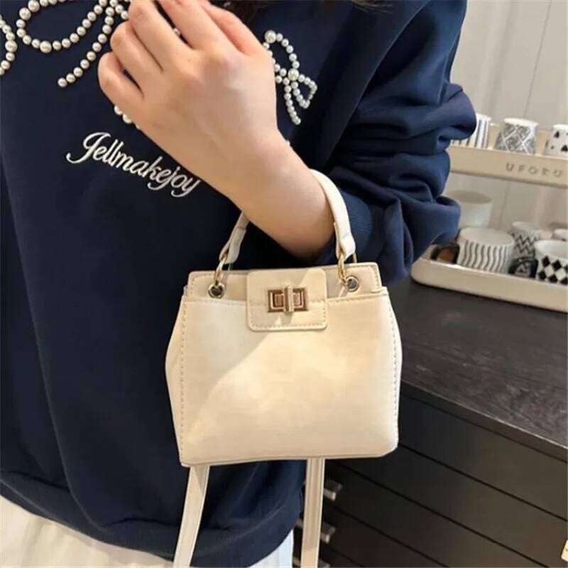 Chic Mini Top Handle Crossbody Bag, Gold Lock Hardware, Versatile Faux Suede & Leather Handbag Shoulder Bags for Women Daily Use Y260205