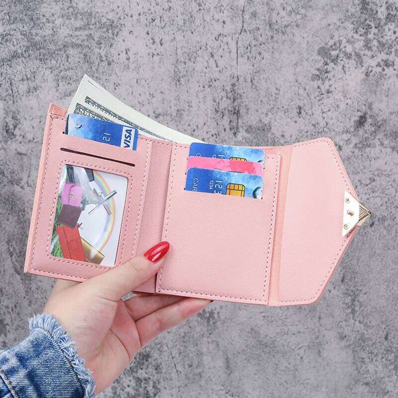 Women Heart Hasp Short Wallet Simple Multifunctional Folding Purse Card Holder Cute Fashion Clutch Girls Money Bag Y260206