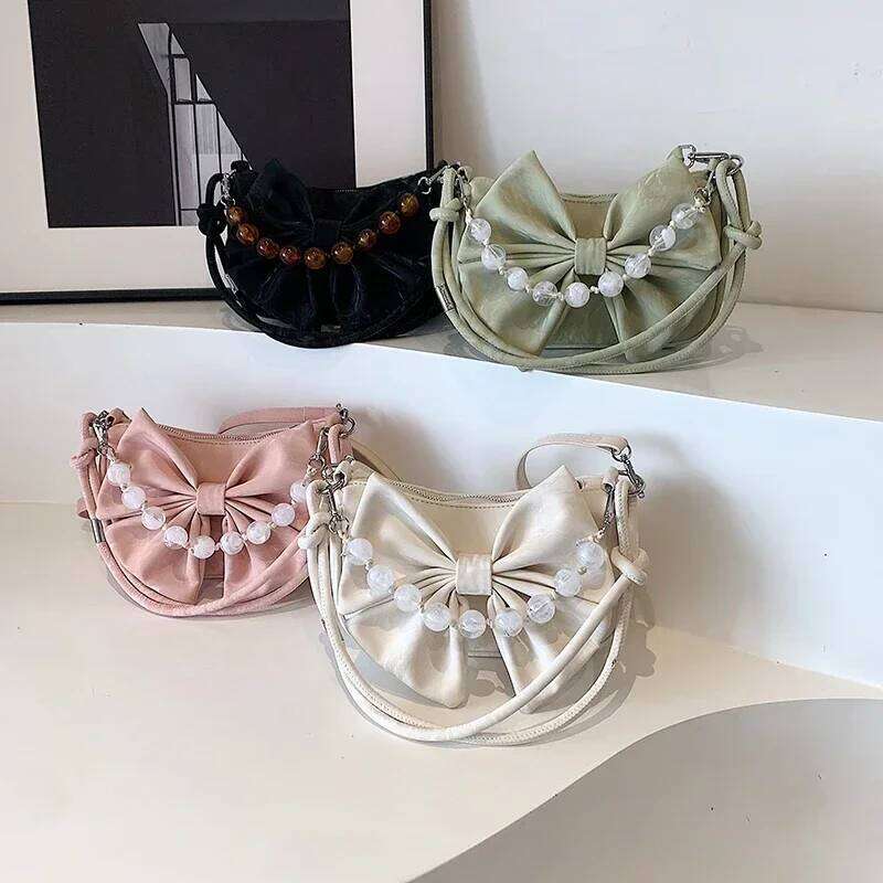 Solid Color Zipper PU Bow Beading Shoulder Ladies 2025 Hot Sale Versatile Commute Sweet Women's Crossbody Bags Z260207 - view 6