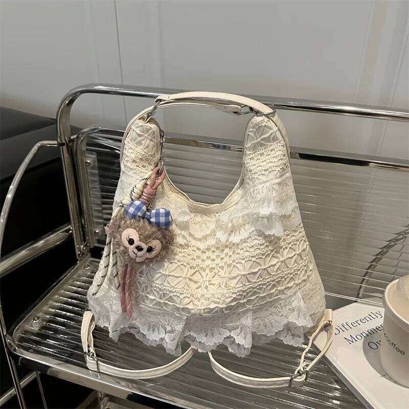 Off white crossbody new tote casual vacation lace mesh armpit bag, women's backpack, shoulder bag Z260207 - view 4