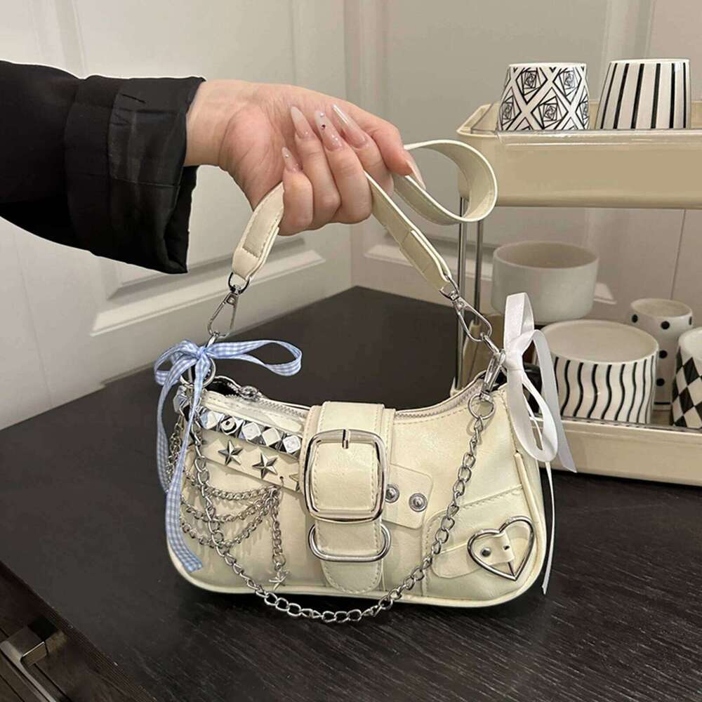 Women Y2K Hobo Shoulder Vintage Rivet Handbag Gothic Punk Small Crossbody Bags Fashion Bows Underarm Pouch Retro Armpit Bag Z260207 - view 5