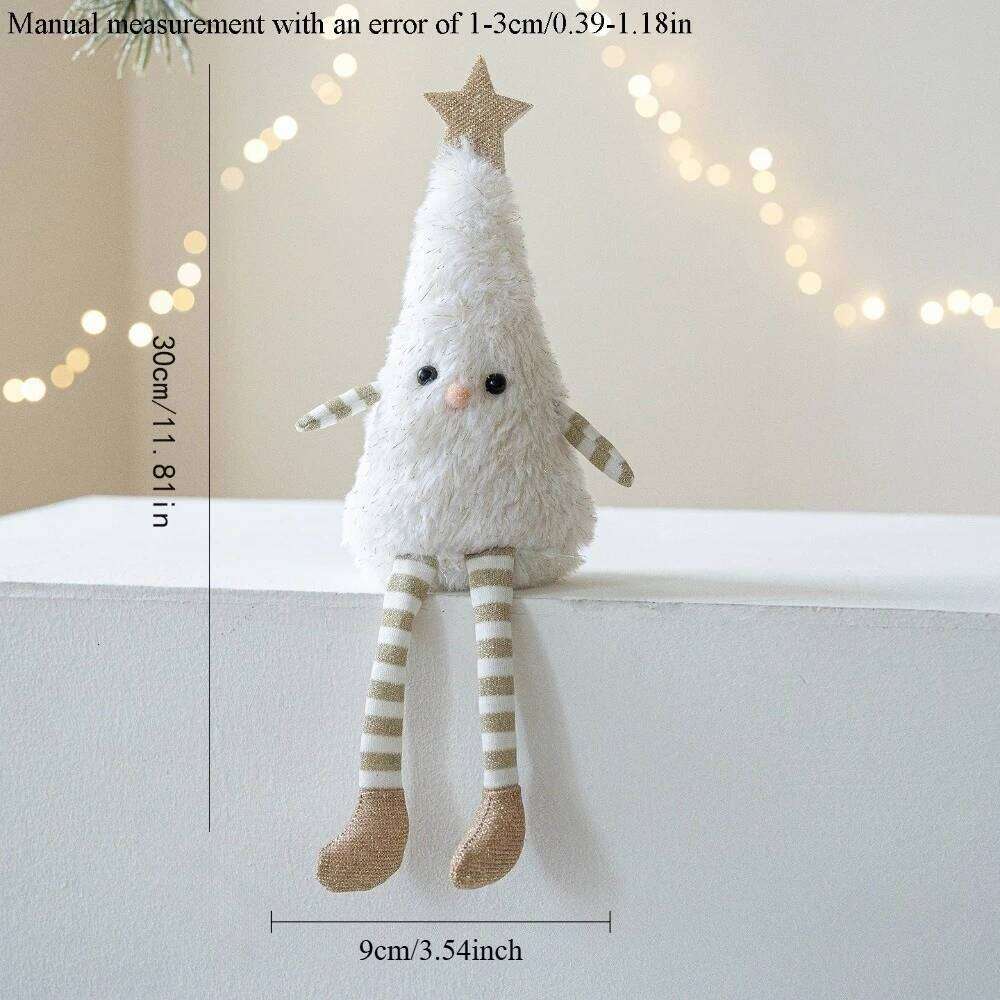 Cute Plush Christmas Tree Figurine Pendant with Stars & Striped Socks Pink,White Green Fabric Holiday Decor for Home Living Room S260204