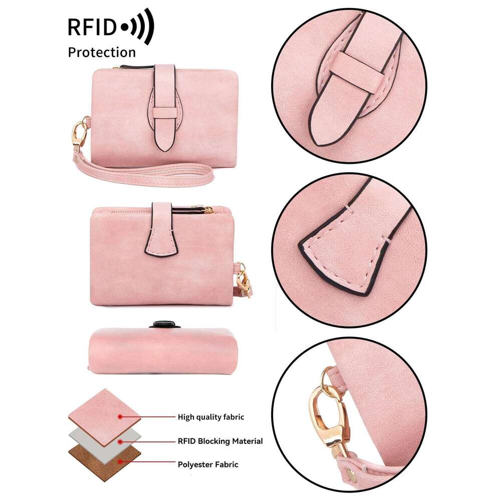 MIYIN Classic Women's Trifold Wallet SmallRFID Blocking Compact Credit Card Holder with ID Window and Wristband Short Coin Purse Y260206