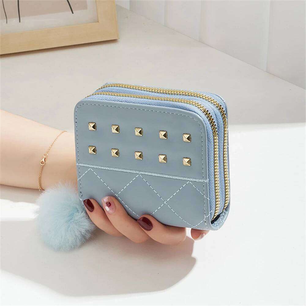 Quilted Embroidery Short Wallet Clutch for Women Dual Zipper Secure Purse with Multiple Card Slots Large Capacity PU Money Bag Y260206