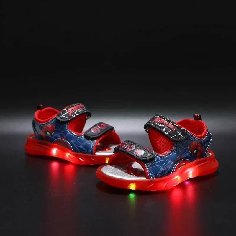 Disney Marvel Boys Girls Spider-Man Princess Led Light Up Luminous Sports Sandals Summer Kids Sandals Non-Slip Toddler Shoes