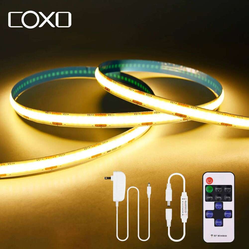 Full Set COB LED Strip Lights RF Remote Dimmable Controller 1600 LEDs High Density 16.4ft Flexible Led Tape Indoor Decor DC12V Z260206