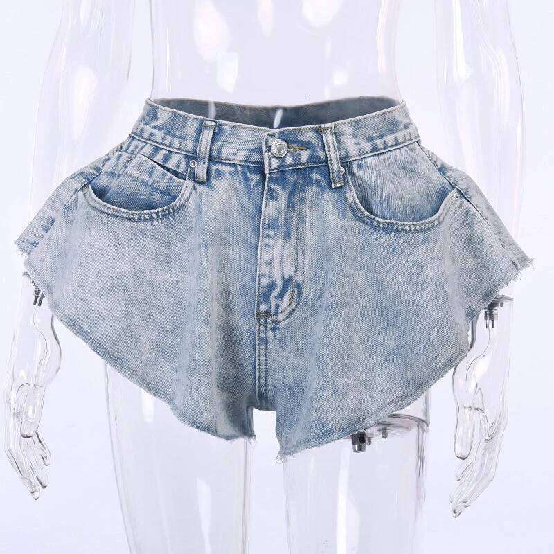 CHICEVER Denim Shorts For Female High Waist Pockets Sexy Ruffles Wide Leg Short Women's Solid Trousers 2024 Summer Clothes XJ260206