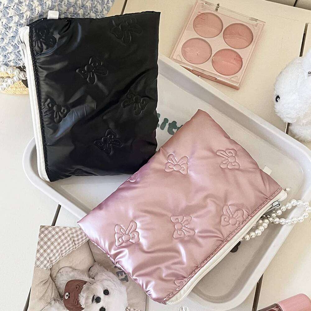 Fashion Bow Women Pearl Zipper Makeup Portable Coins Lipsticks Cosmetic Storage Pouch Purse Ladies Mini Bag Y260206