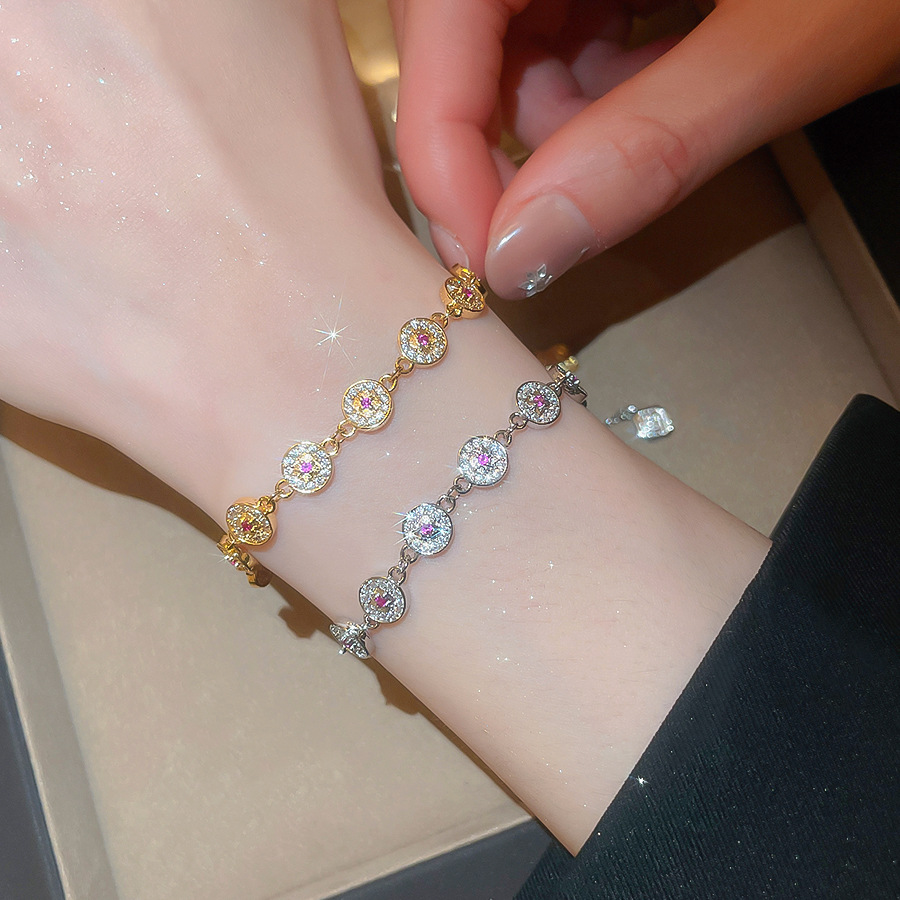 Real gold-plated zircon round bracelet, casual and fashionable, light luxury, versatile, with a unique design, niche jewelry for women - view 6