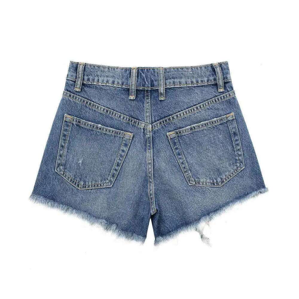 American Style Denim Women Mid Waist Versatile Ripped Hole Jean Shorts Summer Slim Fit Casual Hot Pants XJ260206