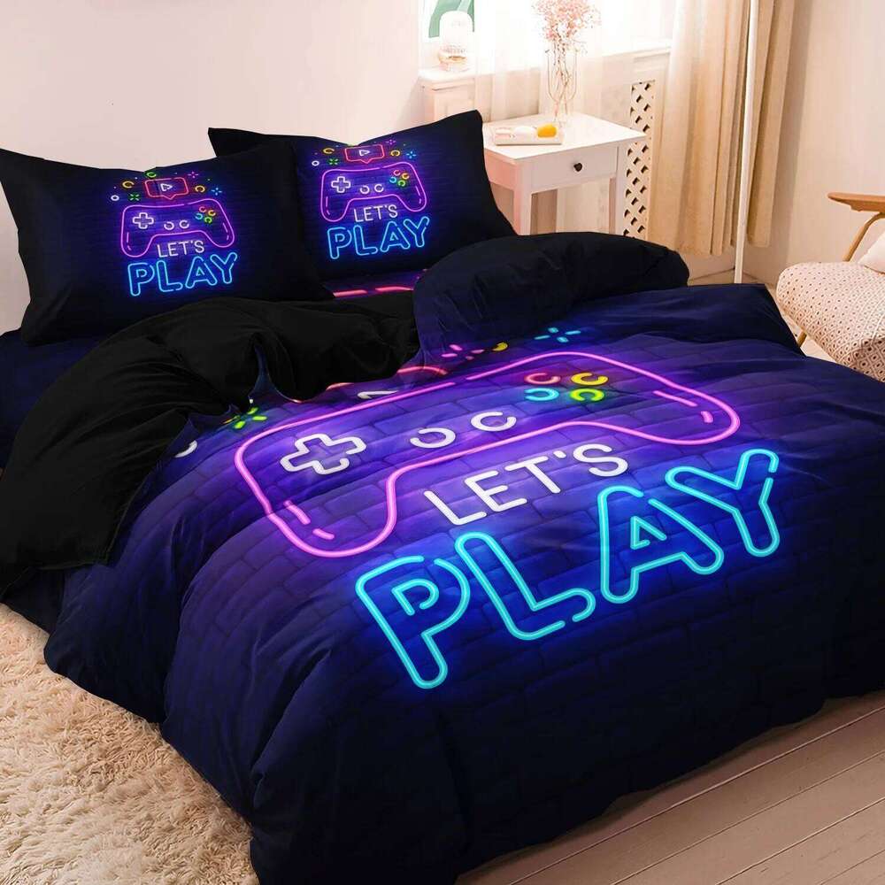 3pcs Video Game Controller Mouse Keyboard Headphone Pattern Duvet Cover Set - Modern Fashionable Cool Gamepad Print XJ260206