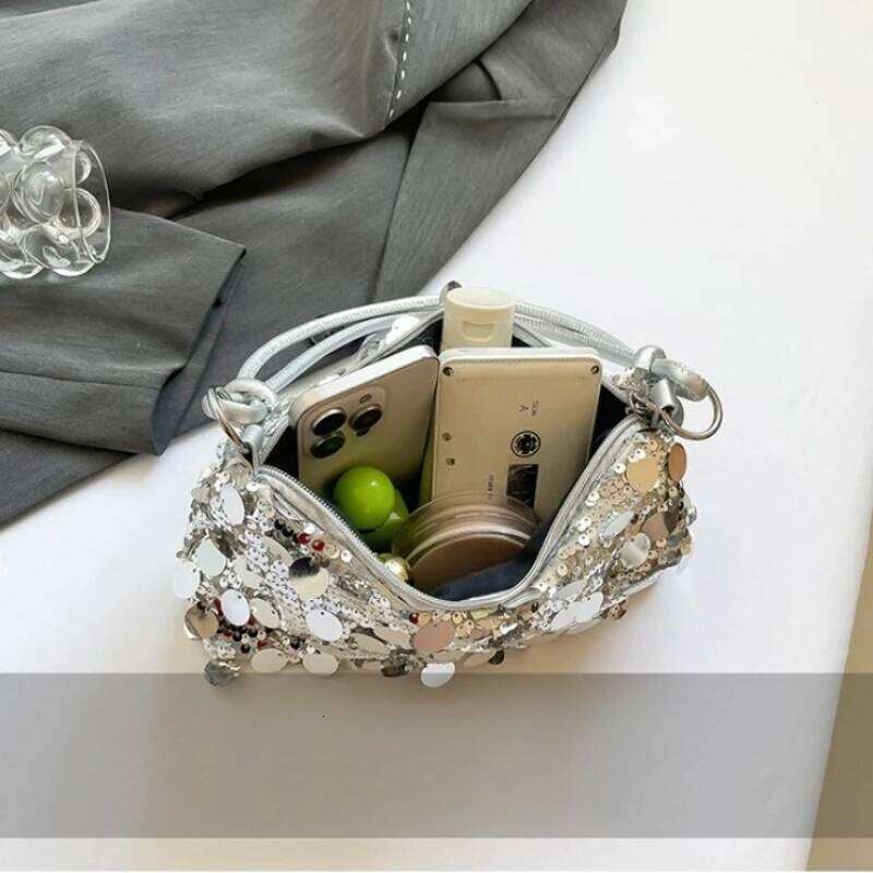 Retro Sequined Design Women's Shoulder Bags Solid Color Cool Hot Girls Phone Underarm Bag Simple Portable Ladies Handbags Purse Y260205