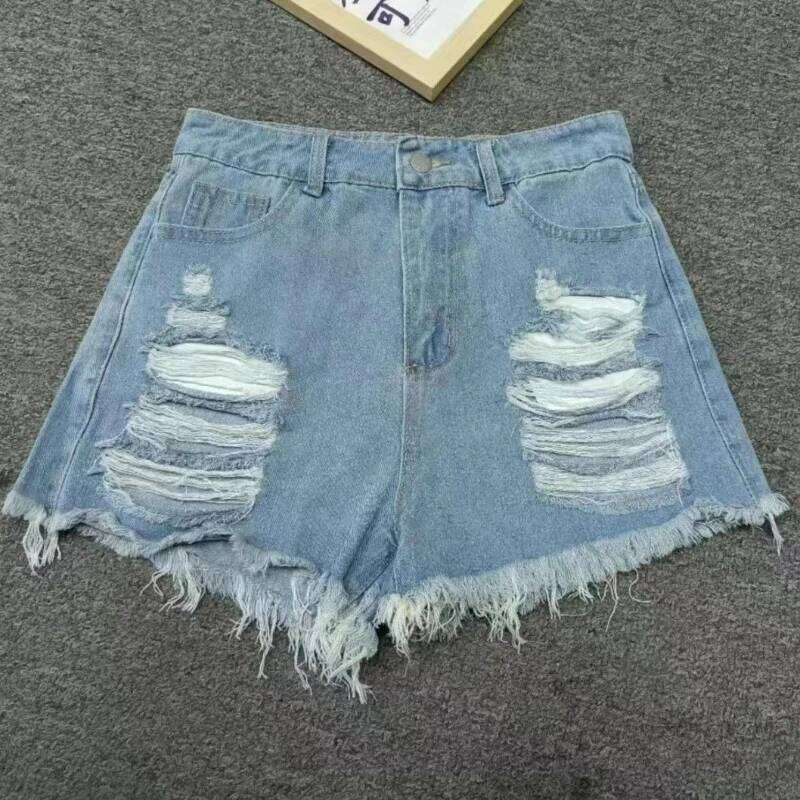 Hairy Edge Ripped A-line Look Slim, High Waist, Small and Spicy Girl Summer Hot Pants Denim BM Shorts XJ260206