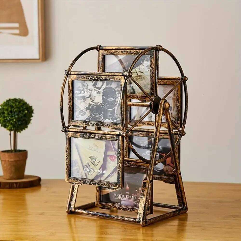 Vintage Rotating Picture 5inch 12 Photos Classic Ferris Wheel Display Frame DIY Rectangular Photo Organizer S260205 5ea