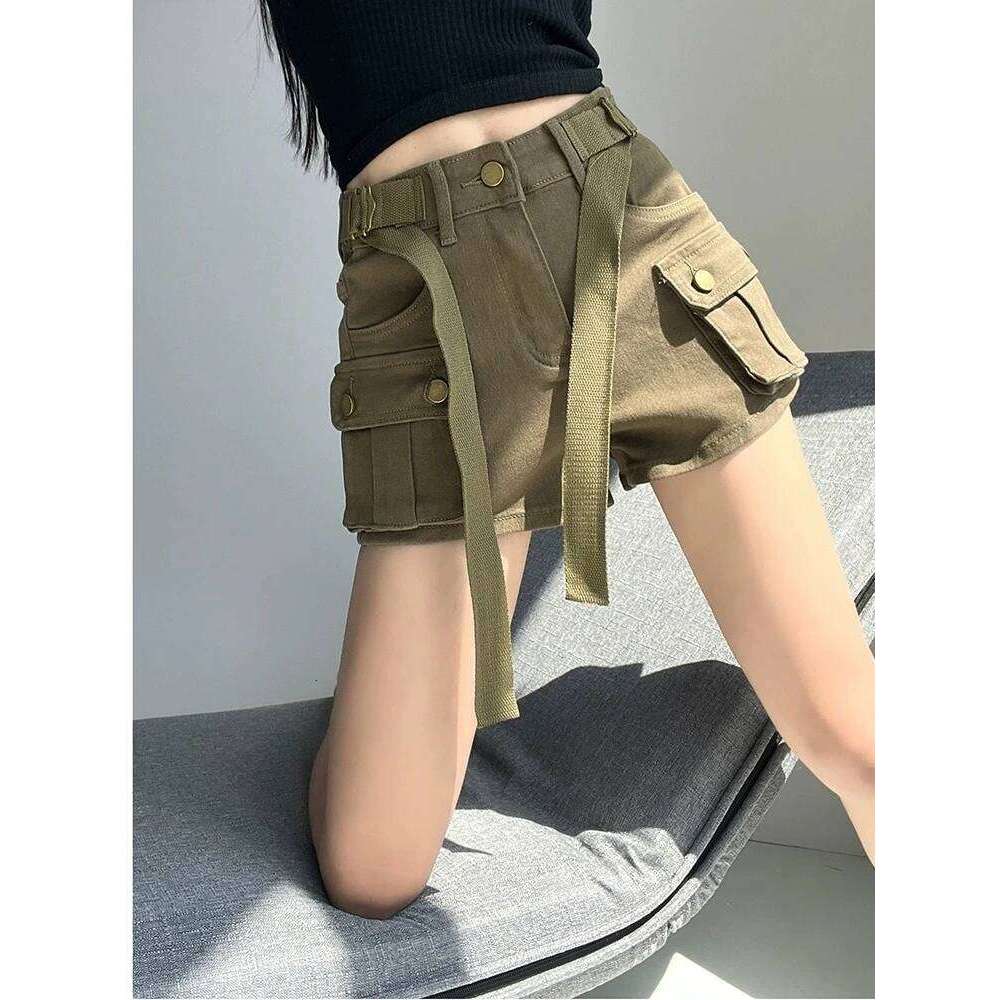Large Pocket Denim Shorts Women's Elastic Slim 2024 New Spring/Summer High Waisted Short Cargo Cool Girls Hot Jeans Pants XJ260206