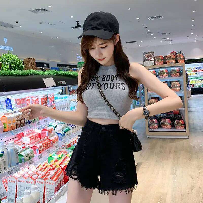 Short Jean Pants Woman Ripped High Waist Denim Shorts for Women Wide Black Fashion Clothing 2025 Classic Korean Style Hot New In XJ260206