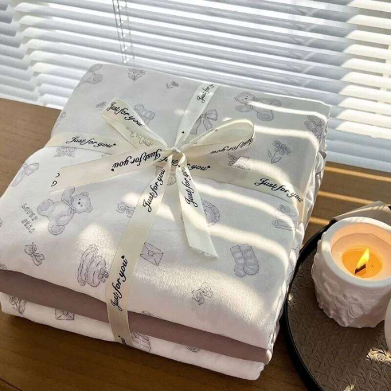 2025 new class A knitted cotton double-layer yarn four-piece set, small floral quilt cover, three-piece set for students XJ260206