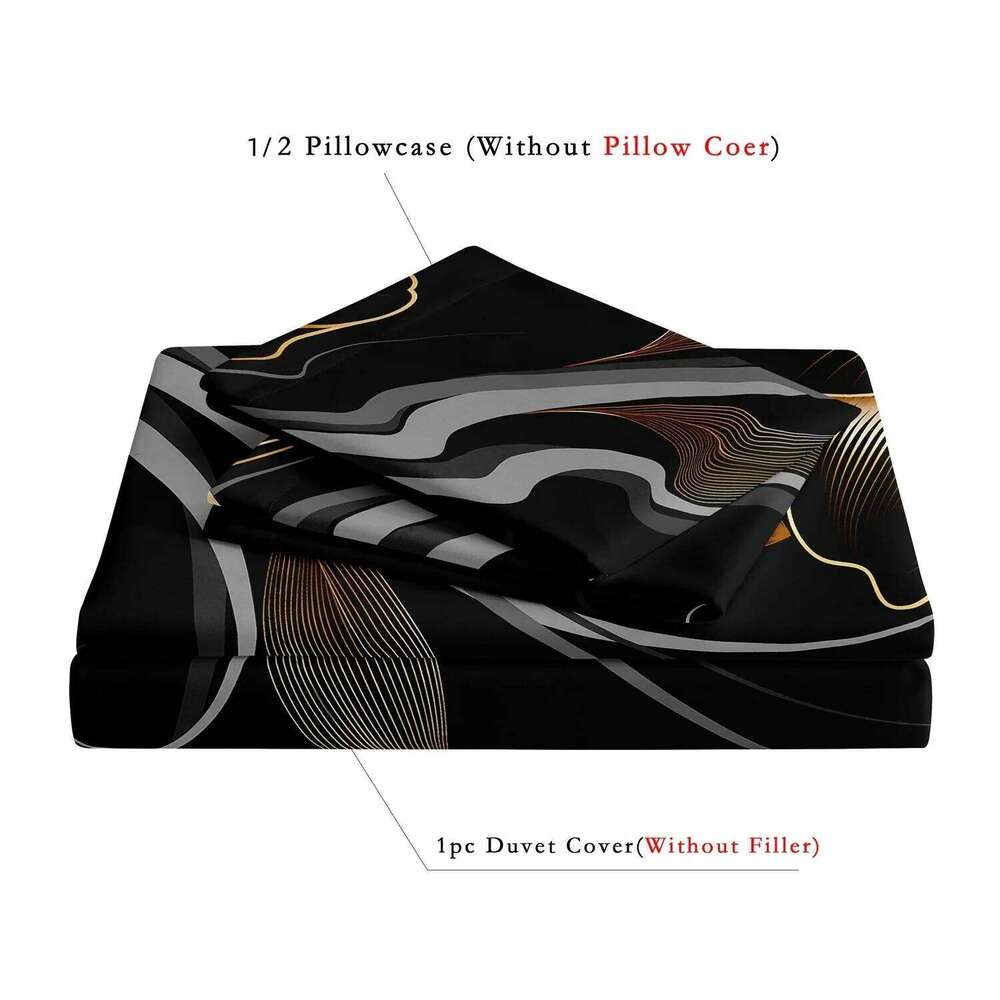 2/3pcs Duvet Cover Set Modern Black Golden Floral Print Soft Breathable Bedroom & Guest Room Without Core No Insert XJ260206