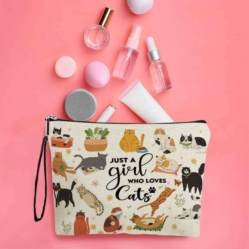 Cartoon Cute Cat Women Makeup Multi-functional Storage Pouch Cosmetic Zipper Wash Travel Simple Portable Make Up Bag Y260206