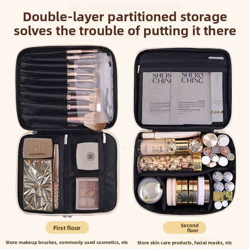 New Double-Layer Four-Zone PU Large Cosmetic Bag for Women, Portable, High-End, Large-Capacity Makeup Organizer Box Y260206