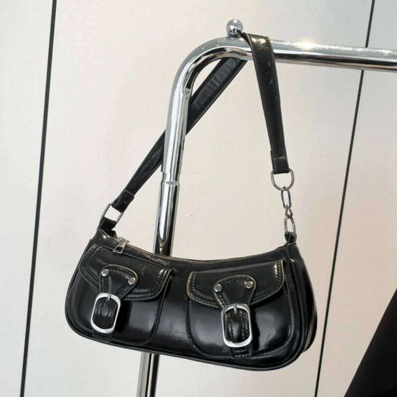 Fashion Pu Leather Women's Shoulder Bag Small Double Pocket Design Ladies Underarm Bags Y2k Vintage Female Handbags Clutch Purse Y260205