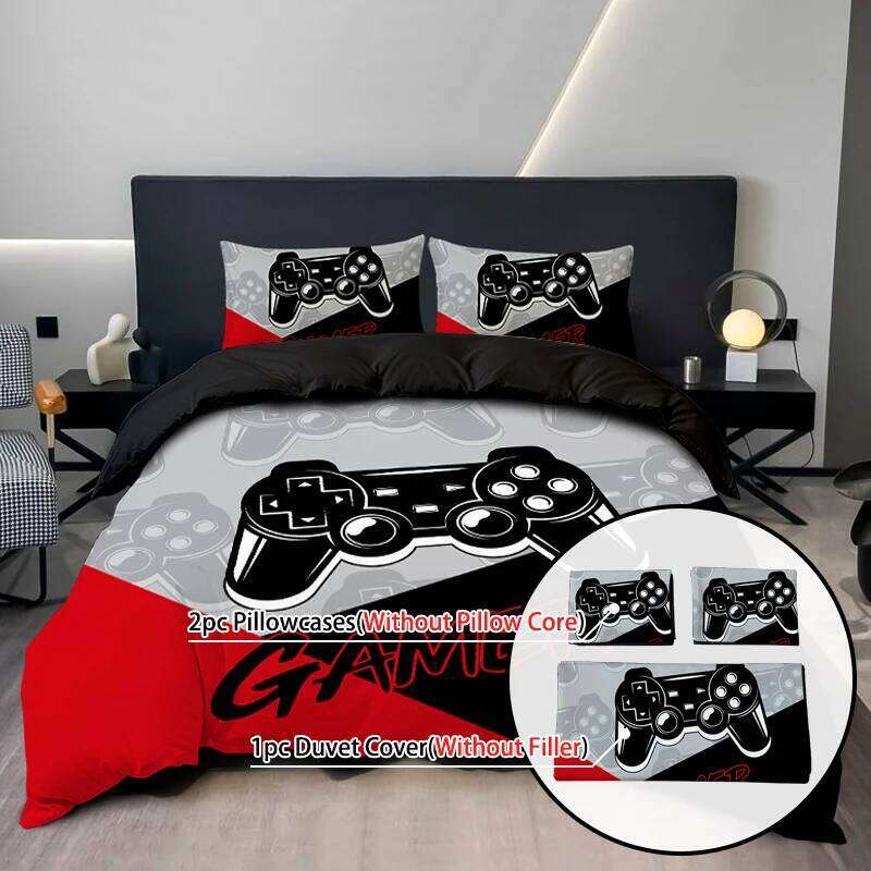 3PC Splicing Game Console Bedding Red Blue Black 100%Polyester 1duvet Cover 2Pillowcases Digital Printing No padding XJ260206