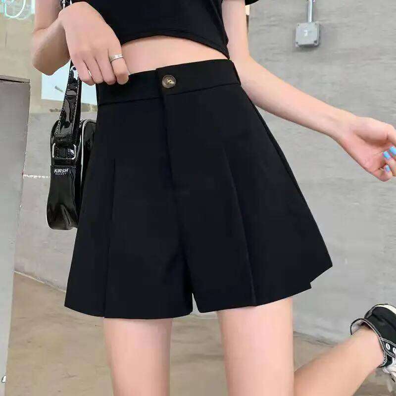 Korean Fashion Simple Sweet High Waist Casual Suit Shorts Women Solid Button Zipper Barrel Pleated Big Size Wide Leg Short Pants XJ260206