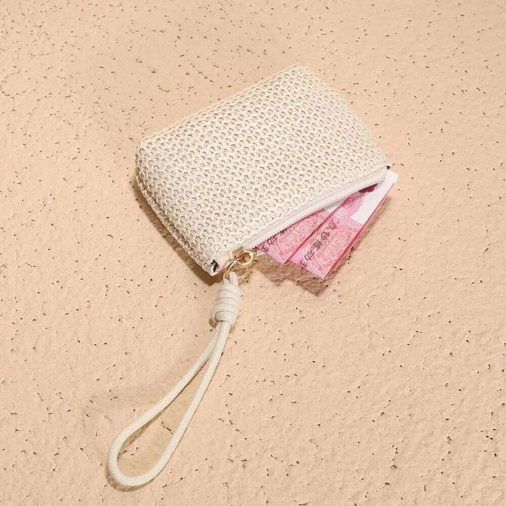 Straw Wallet Durable Mini Zipper Money Bag Card Holder Women Girls Y260206