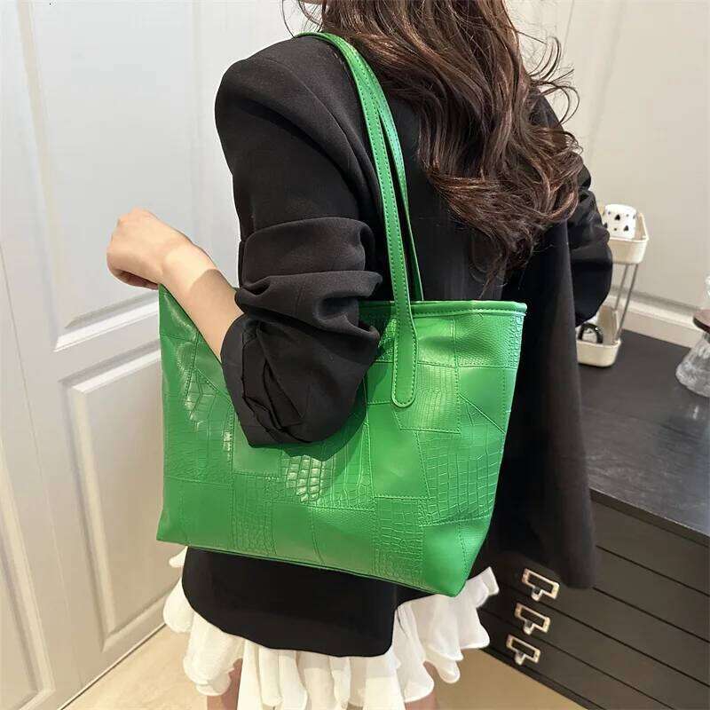 Casual Thread Design Women Shoulder Bags Soft Pu Leather Portable Ladies Handbags Solid Color Large Capacity Female Tote Bag Y260205